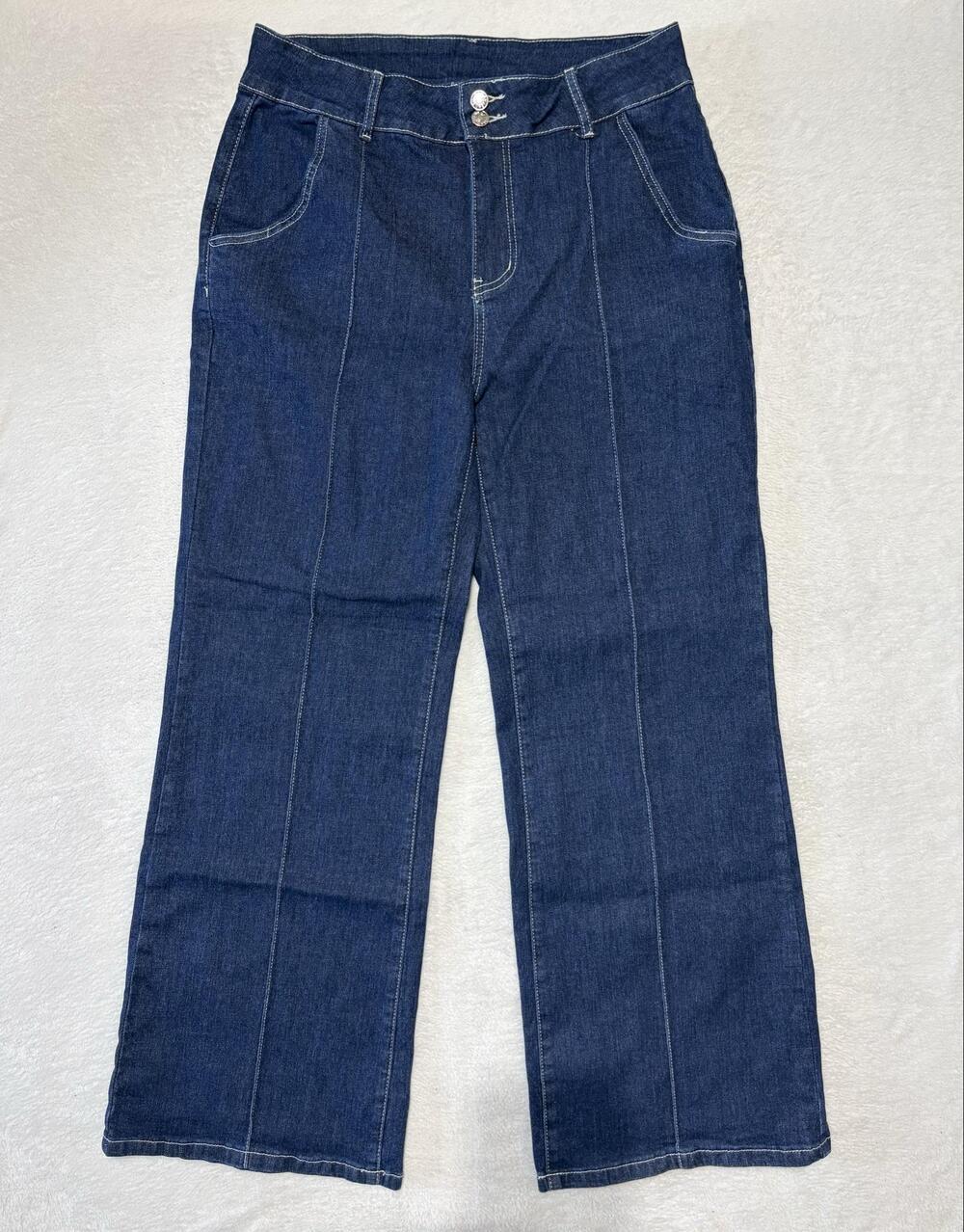 Jeans Womens 14 Blue High Rise Wide Leg Stretch Denim Pintuck Seam Pockets